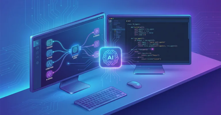 How to build AI agent tutorial showing no-code and framework approaches