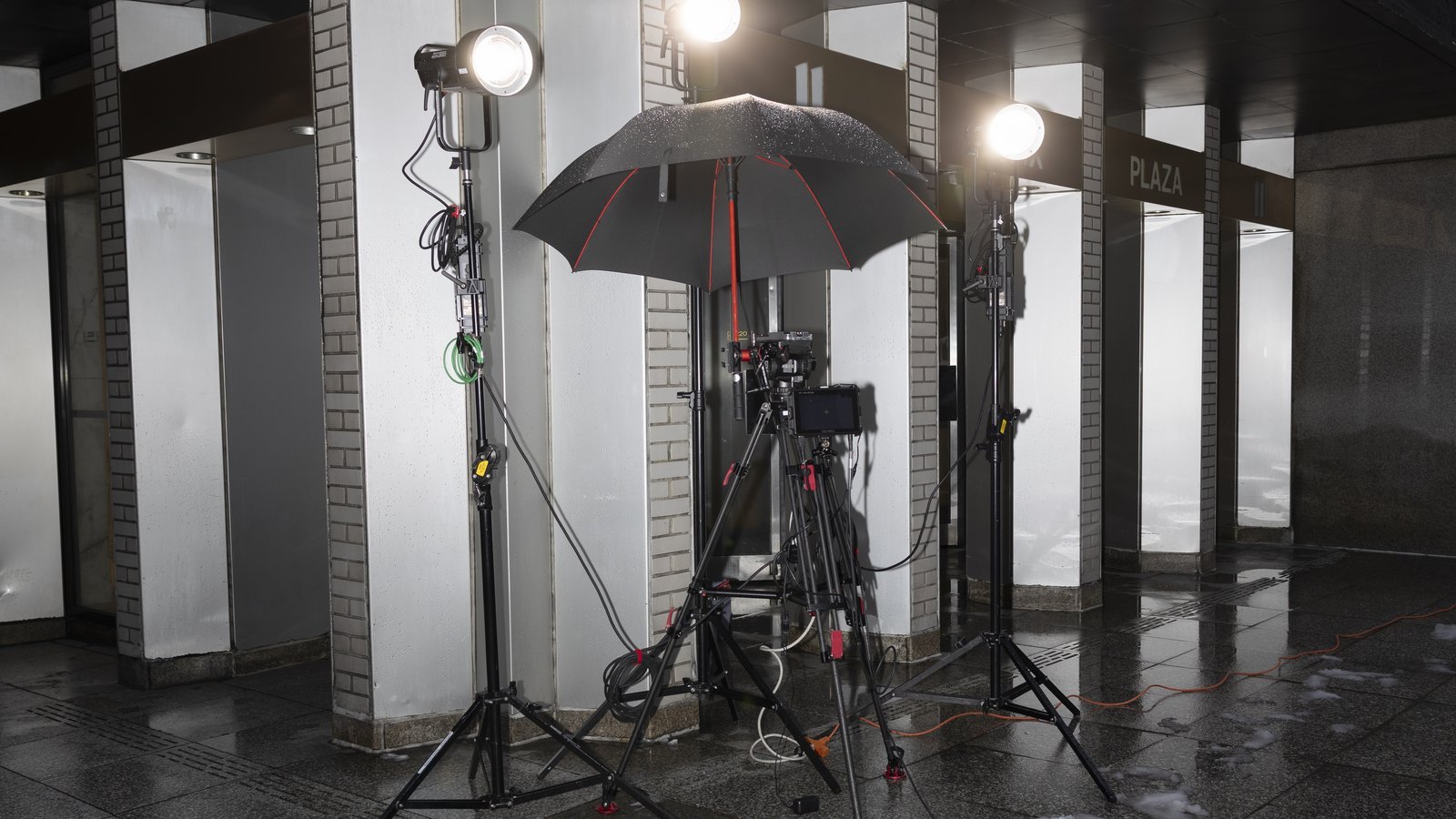 Professional video production lighting and camera rig setup